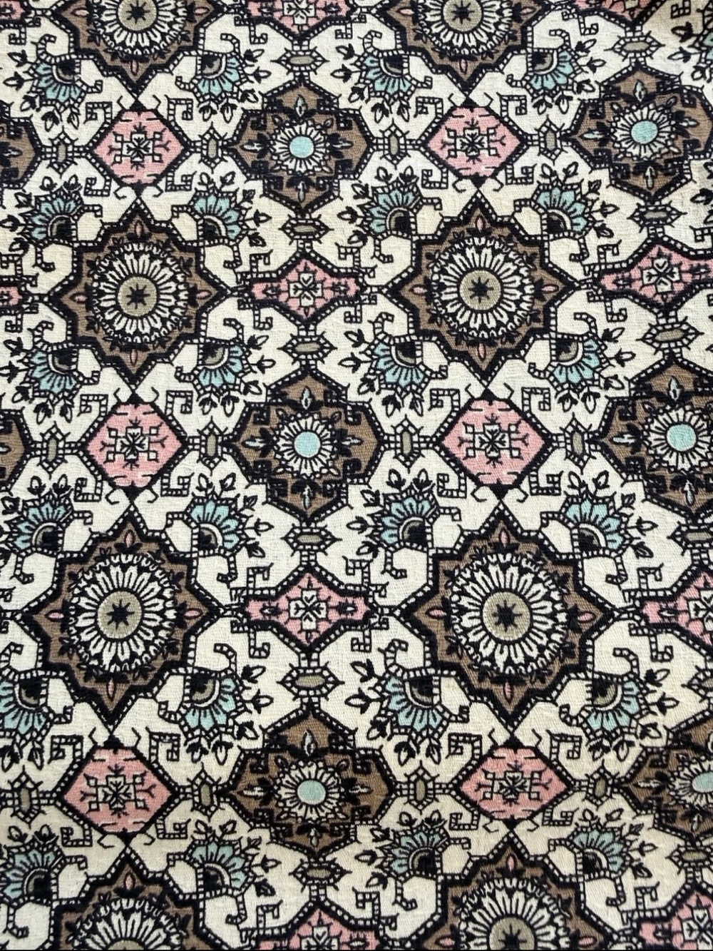 Vintage MCM Woven Geometric Medallion Decor Fabric 3 yards + 24" L x 48" W